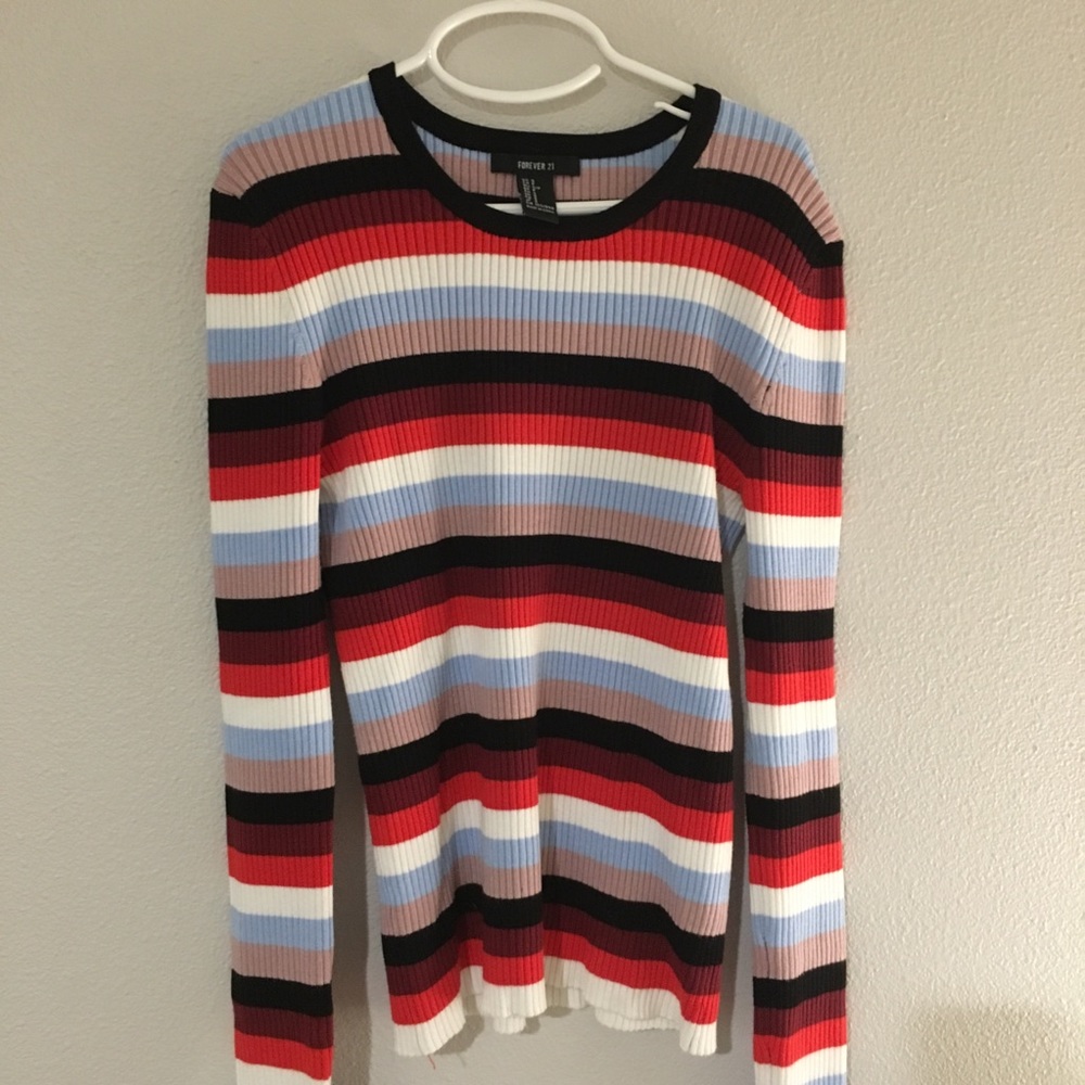 multi-colored ribbed stripe sweater-knit top